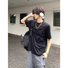 高级感褶皱重磅t恤男款夏季美式正肩cleanfit小领口半袖短袖上衣，男装T恤，星座1213