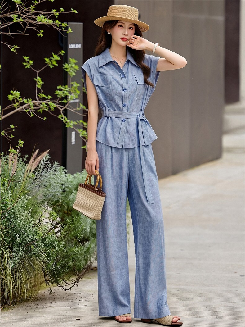 现货无袖上衣阔腿裤套装女早秋2026新款小个子炸街高级感两件套,女装套装/套裙,艾仟回(原伊仟回)