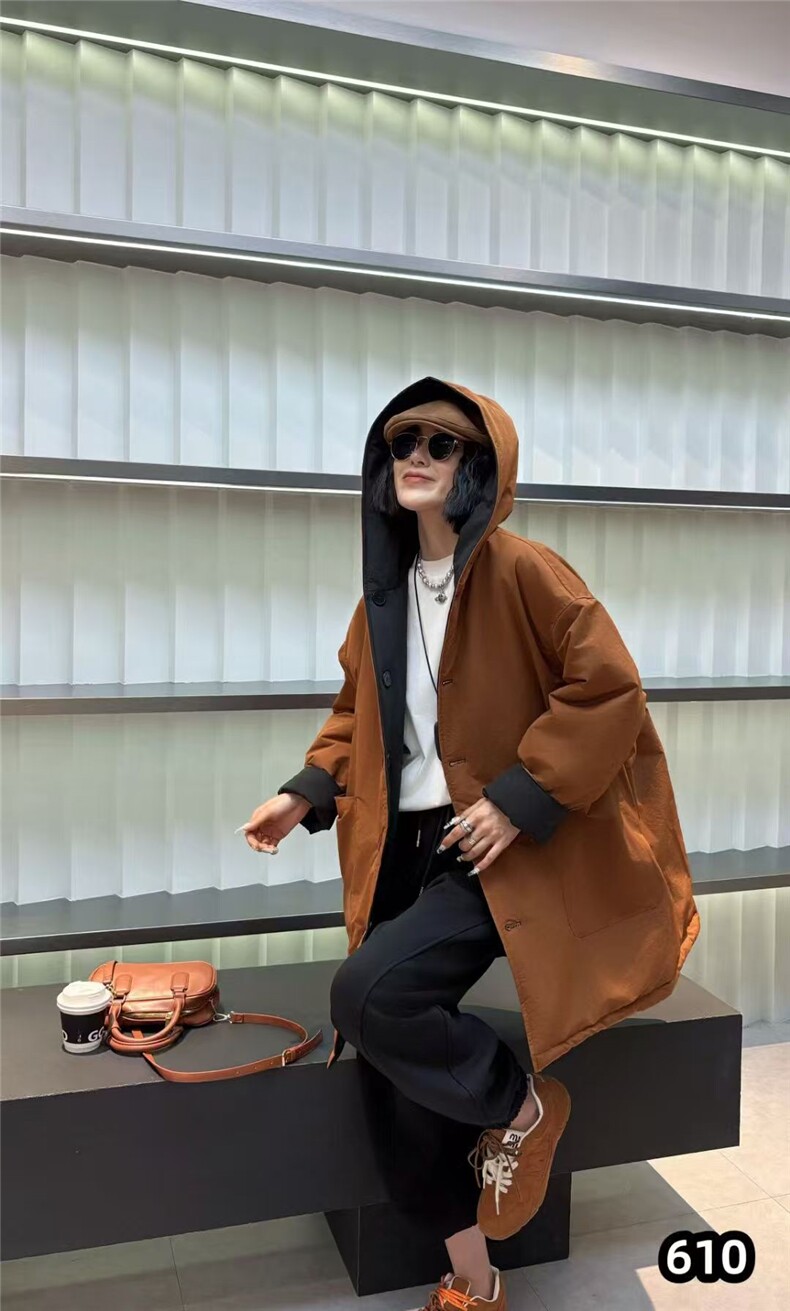 2025年秋季时尚百搭通勤简约休闲双面连帽棉服,女装棉衣/棉服,湘姗
