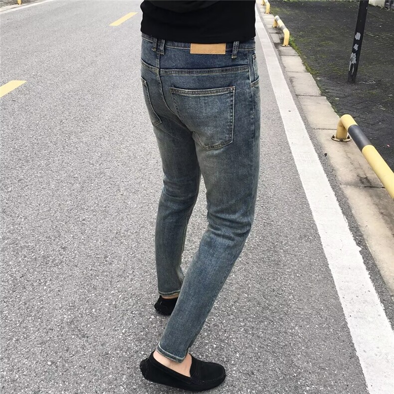 1506-1/Kk5191/P49男士新款做旧深蓝水洗猫须弹力修身小脚牛仔裤,男装牛仔裤,星座1506-1