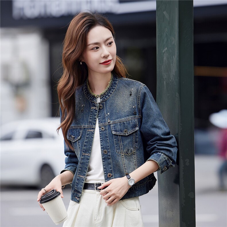 牛仔外套女短款2025年春秋新款妈妈时尚设计感宽松休闲复古夹克,女装短外套,靓衣阁