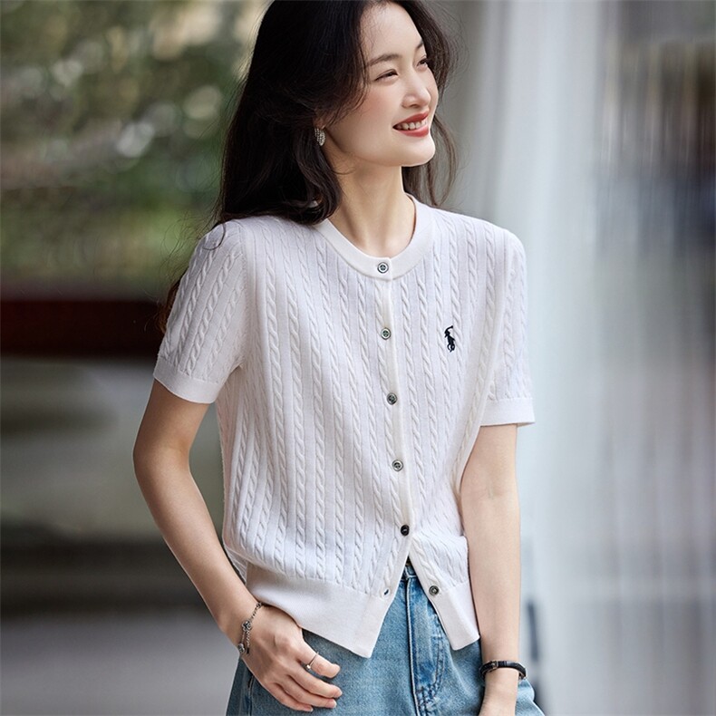 女士时尚气质简约圆领百搭麻花开衫图片
