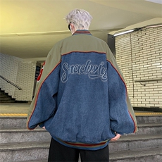 秋冬美式复古水洗牛仔拼接棒球服夹克男宽松休闲外套JK08527-P72，男装夹克，星座308B-2