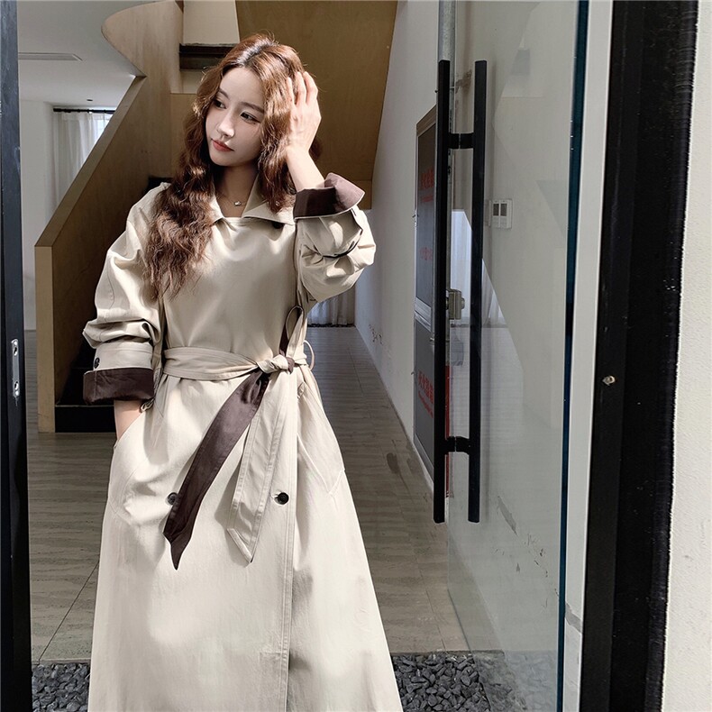 【现货】数据好撞色翻领长款风衣2C327-9917p185控278,女装风衣,2C327