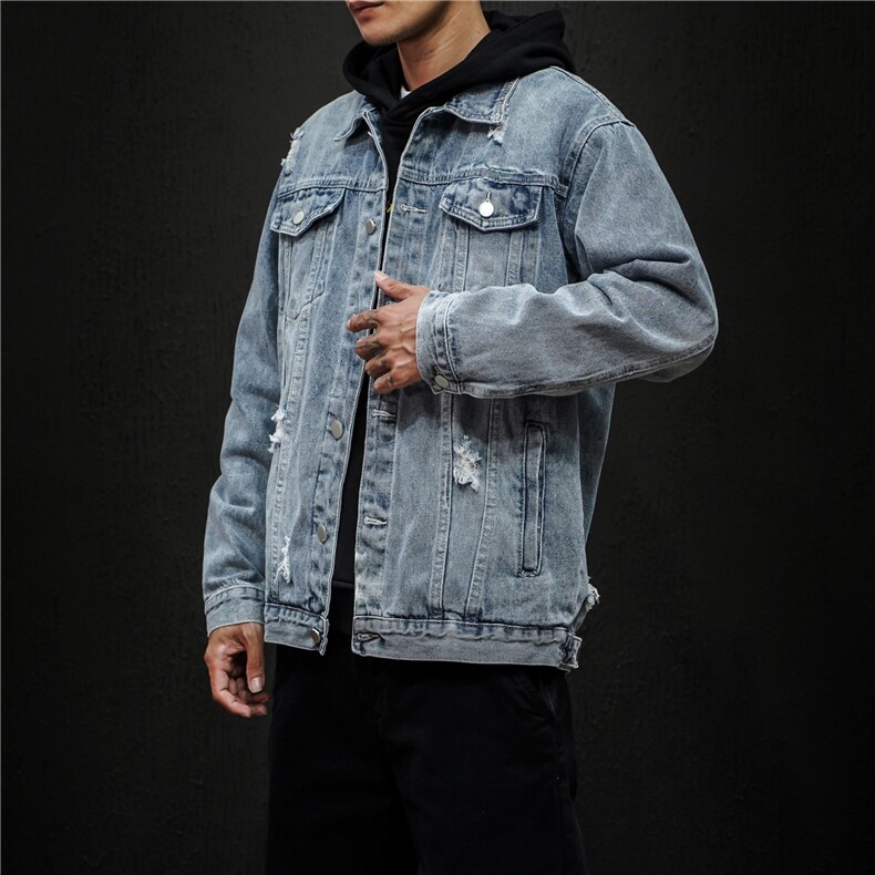 jk675-p75M-5XL黑墙ins牛仔夹克拉链破洞大码男日系CITYBOY,男装夹克,星座103A
