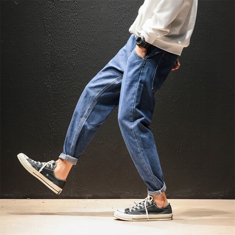 2021春秋季新日系布标装饰宽松复古风大码牛仔男九分裤K069-P40,男装牛仔裤,电商A001