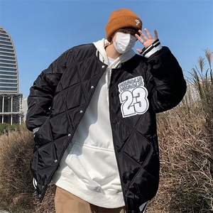 复古学院风棒球刺领绣棉衣字母男轻薄款宽松春季菱格外套M1962,绣王妃穿搭小个子女生图片