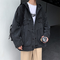 港风秋冬季连帽外套宽松韩版上衣休闲百搭牛仔夹克男JK213/P65，男装夹克，电商D202-1