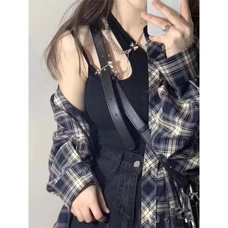 现货早春新款美式复古蓝色格子衬衫女款长袖衬衣外套上衣春季穿搭,男装衬衫,星座302B-2
