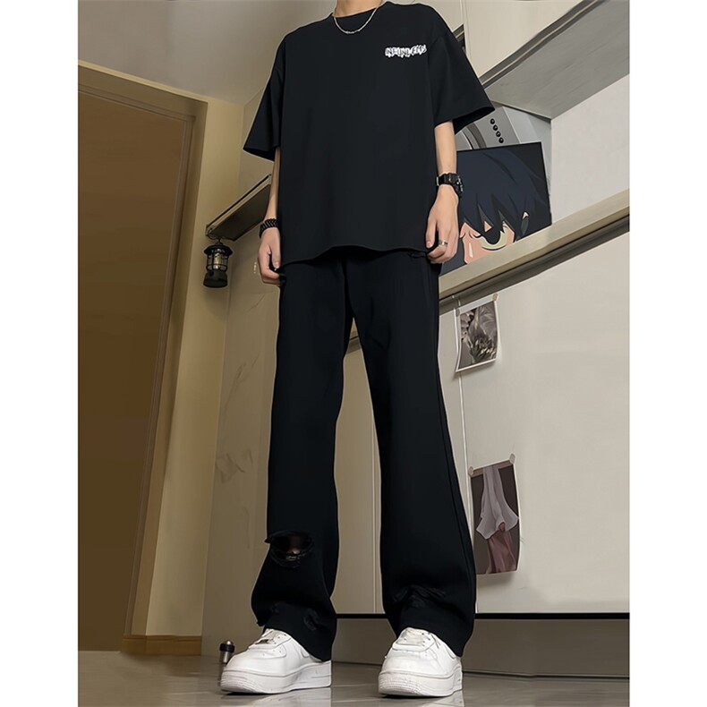 现货夏季显瘦破洞设计感宽松直筒高街薄款休闲牛仔裤K5802-特P35,男装牛仔裤,星座205