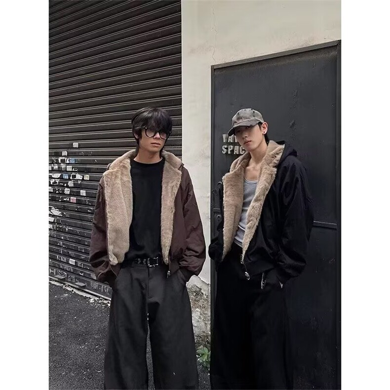 羊羔绒毛棉袄男士冬季2025新款加厚加绒连帽棉衣冬装情侣棉服外套,男装棉衣,星座506A