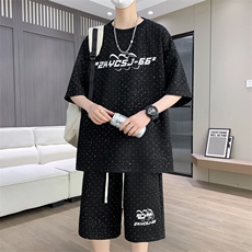 港风套装男宽松菠萝格满天星圆领短袖T恤短裤痞帅套装TZ6628-P50，男装牛仔裤，星座310B-3