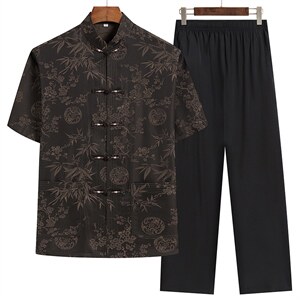 夏季唐装男士休闲短袖套装风爸爸装爷爷装汉服SFT9787-P98，男装民族服装，星座1105-3