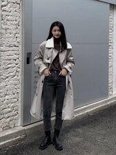 兔毛里风衣式长款衣 Size：F，女装风衣，里奈(1F)