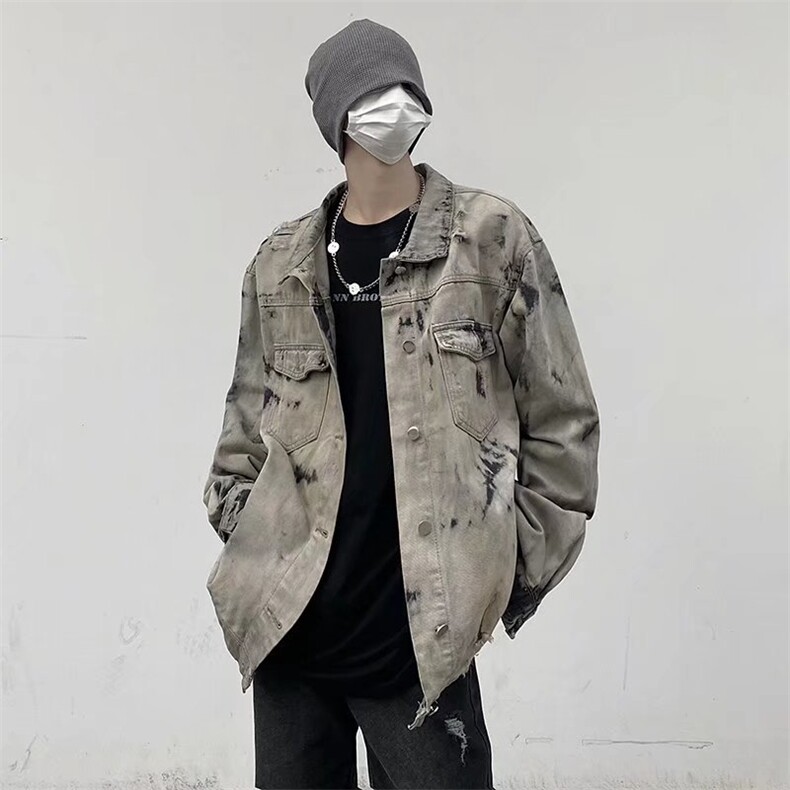 美式痞帅外套水洗扎染牛仔夹克男女ins潮春秋宽松复古W824-p68,男装夹克,星座1008-1