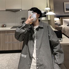 条纹衬衫韩版2022春季新款宽松休闲上衣外套日系衬衣W2741-P32，男装衬衫，星座512-2