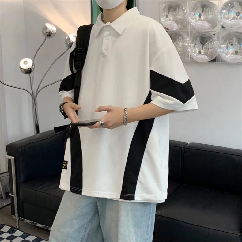 短袖polo衫男ins港风拼接撞色翻领T恤夏季韩版潮半袖F258P28,男装Polo衫,星座1116-2
