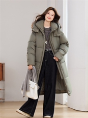 灰色加厚保暖长款连帽棉服外套女2025冬季新款气质氛围感百搭棉衣，女装棉衣/棉服，江南富贵女