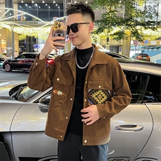 潮牌灯芯绒夹克外套春秋季潮流时尚休闲刺绣夹克上衣，男装夹克，星座410-7