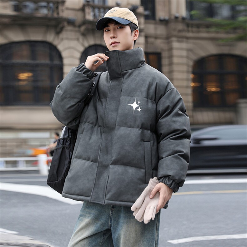 港风冬季新款棉衣男印花宽松PU皮立领面包服大码外套男MY625-P128,男装棉衣,星座505-3