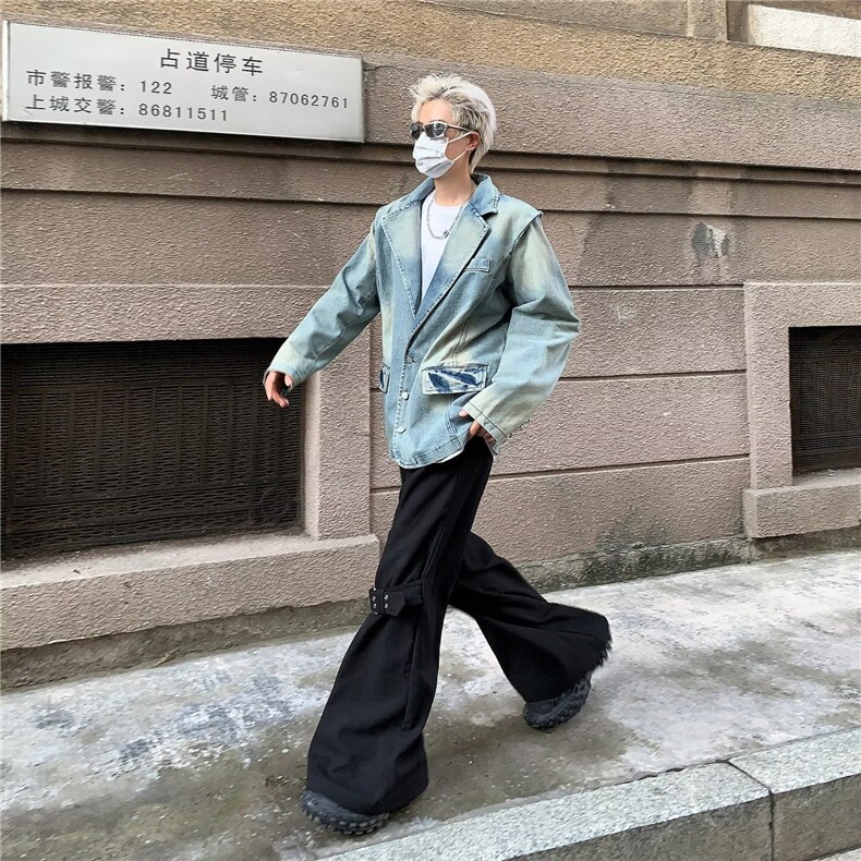 复古水洗破损外套2023秋季设计感宽松百搭休闲夹克图片