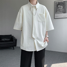 现货CS1126-特P38小众肌理感设计感大码衬衫男（含领带可拆卸），男装衬衫，电商A059