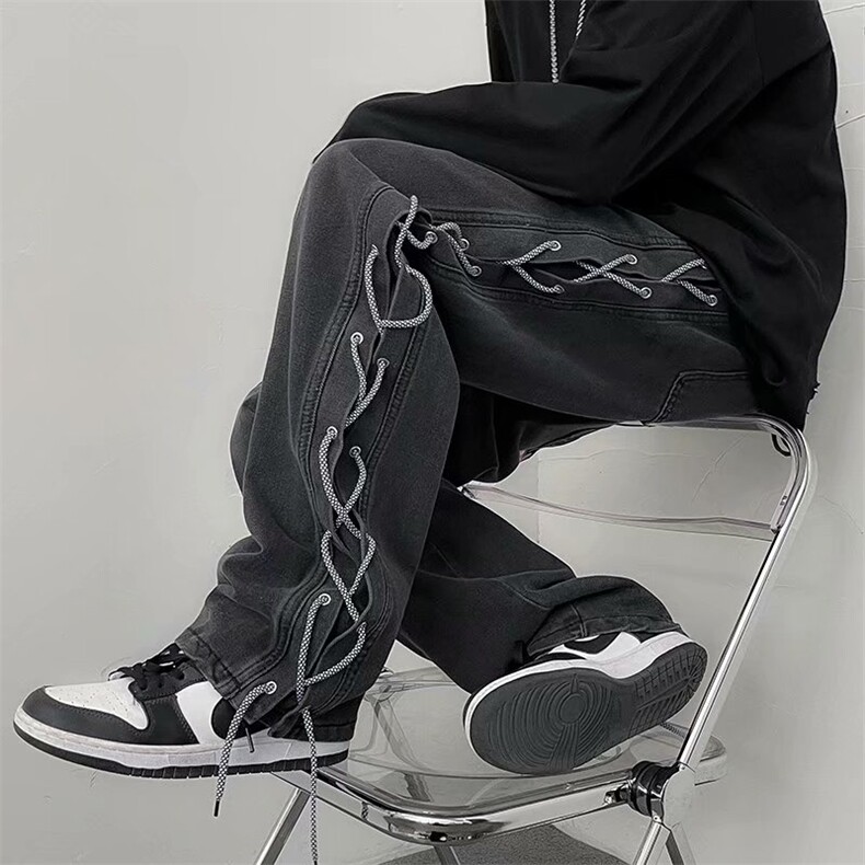 牛仔裤男秋冬2023新款美式炸街嘻哈阔腿长裤K835P50,男装牛仔裤,星座1116-2