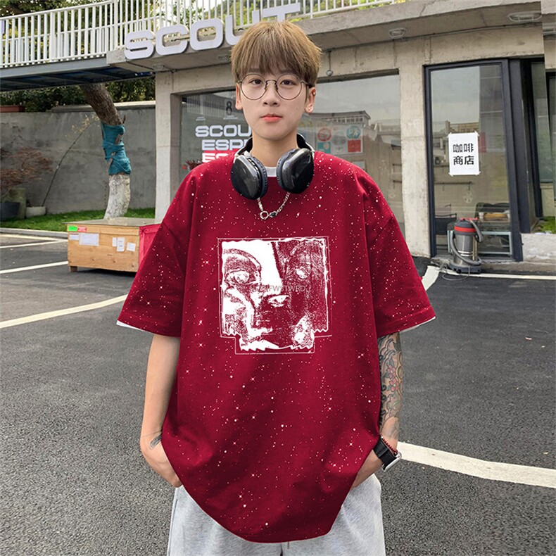 可48小时发货支持抖音得物来样二开美式满天星亮片短袖T恤MTX657,男装T恤,电商A486-1