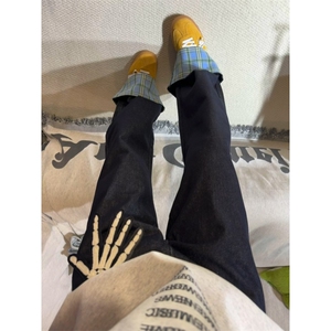 【有货】美式格子拼接卷边牛仔裤男女阔腿裤子NZ011LL-特P48图片