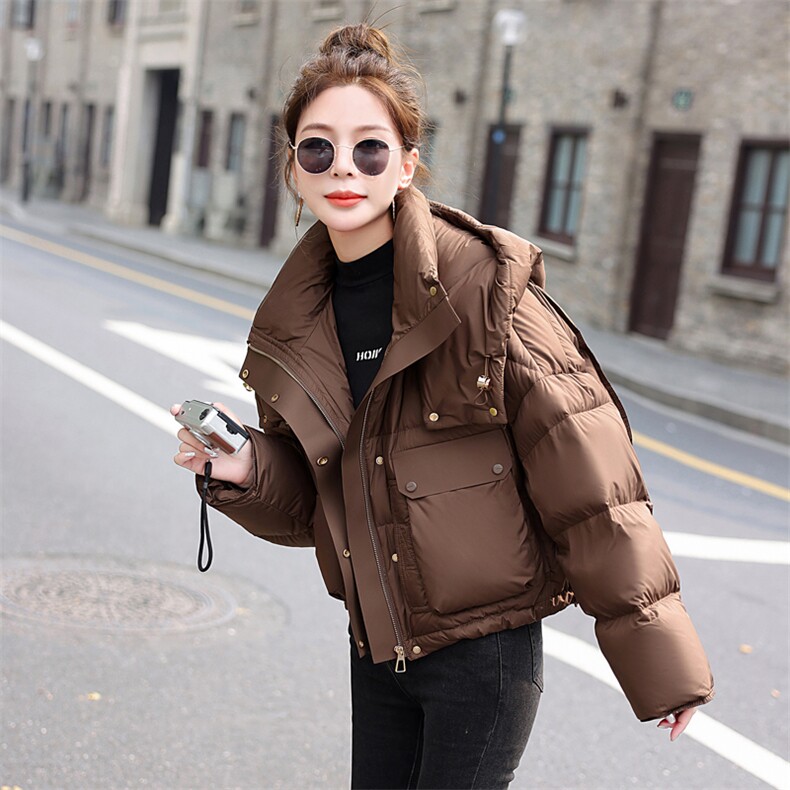 鹅绒加厚保暖面包服外套女2025冬新款韩版小个子减龄连帽羽绒服潮,女装羽绒服,意芙