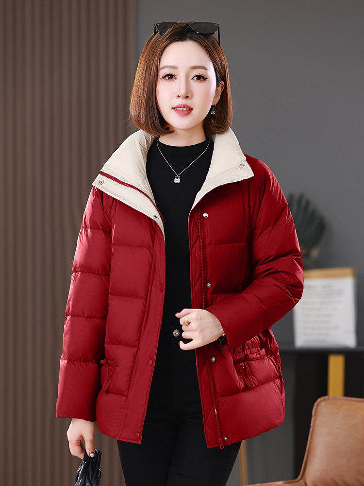 2025冬装新款中长款撞色拼接立领棉衣外套棉服,女装棉衣/棉服,雪樱依海