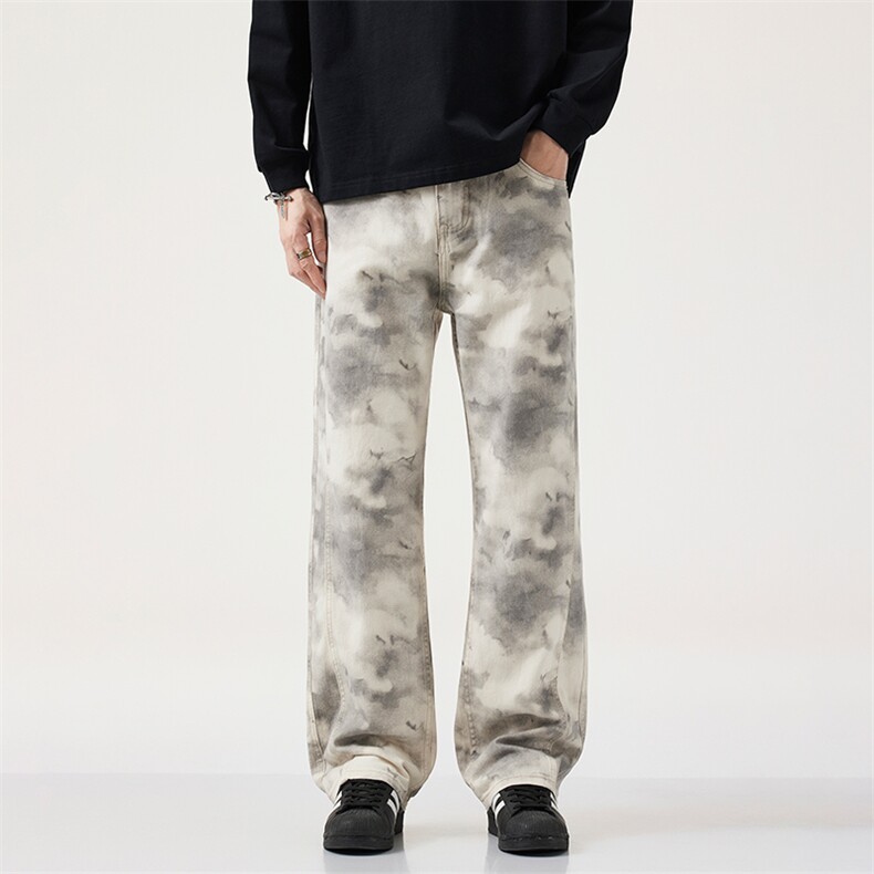 四季款水洗潮牌美式高街牛仔裤男宽松直筒痞帅休闲裤，男装牛仔裤，电商D218A