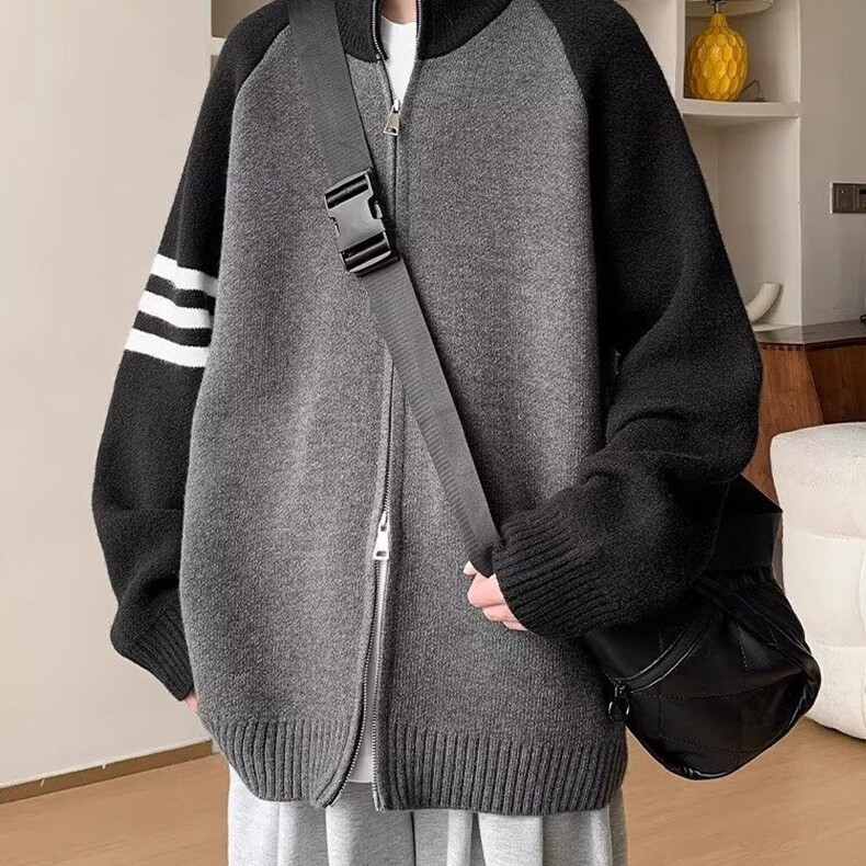 开衫毛衣男春秋季2025潮牌立领撞色针织外套男生休闲毛线衣服冬装,男装针织衫/毛衣,星座218-8