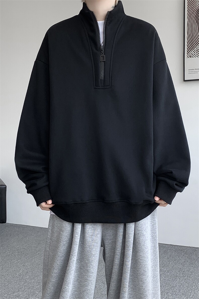 解构设计半拉链套头卫衣大码美式重磅无帽上衣秋季外套WY5119/P58,女装短外套,电商B238