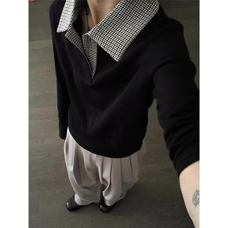 【004】格子假两件polo翻领加绒卫衣男款A079-WY341-P41,男装卫衣,电商A079