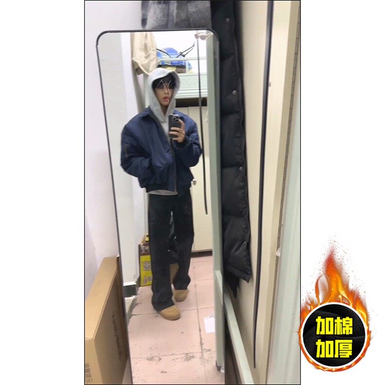 现货秋冬季美拉德立领飞行立领夹克boxy棉衣美式高街加厚加棉外套,男装夹克,电商A486-1