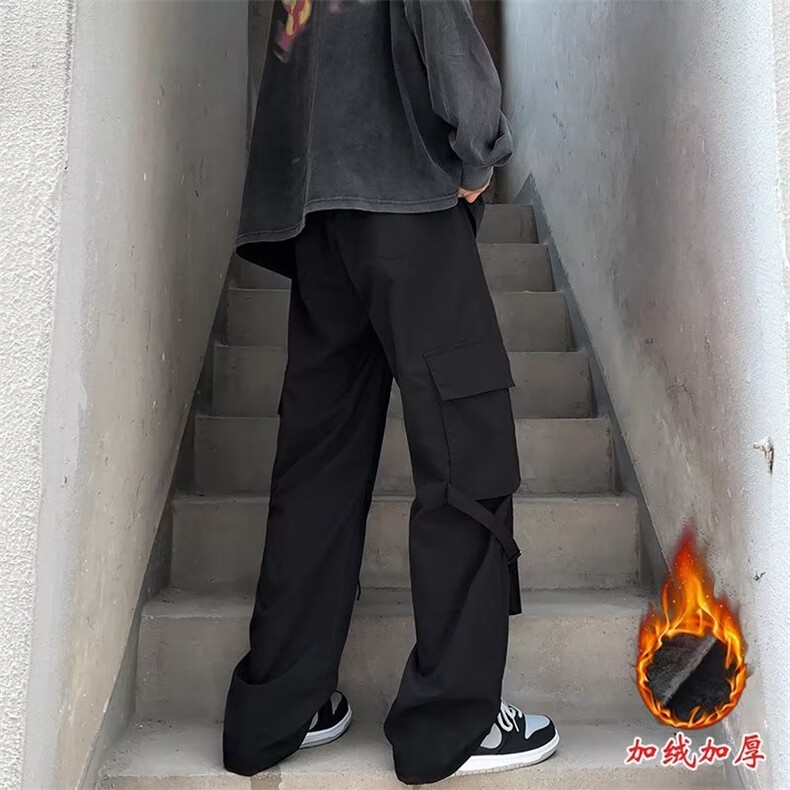 男秋季新款港风加绒加厚阔腿高街工装裤K391P47,男装休闲裤,星座1116-2