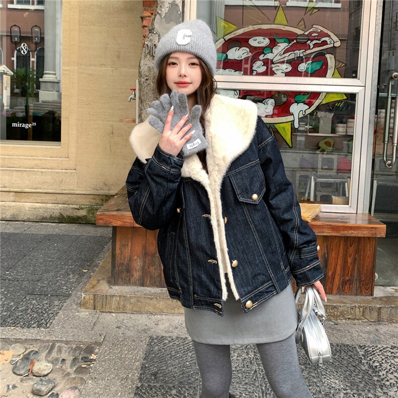 韩版羊羔毛短外套女2025冬季新款时尚加厚保暖毛茸茸派克服棉服,女装棉衣/棉服,2C057