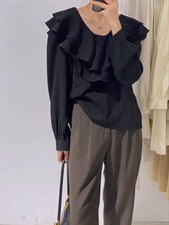 韩系荷叶边小衫，其它，驿谷