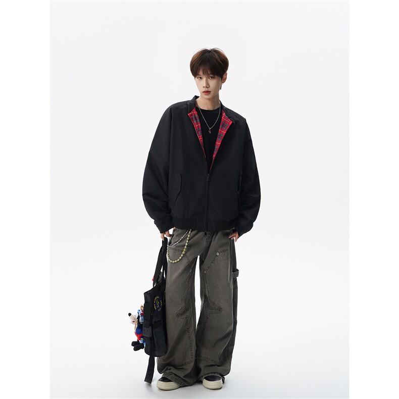 美式复古棒球服外套男春秋季潮牌拉链立领夹克宽松上衣服JK005,男装夹克,电商B312