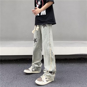 美式vibe裤子高街水洗牛仔裤男设计感小众拉链裤T1641P50