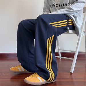 GENIOLAMODE美式条纹休闲裤男士秋季新款宽松直筒阔腿青少年卫裤图片
