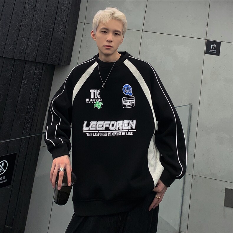 复古运动拼接撞色球衣圆领长袖卫衣情侣宽松上衣外套w82-p58,男装卫衣,电商C307