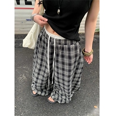 美式慵懒风格子裤男女爵士舞双腰头拼接宽松阔腿裤潮，男装休闲裤，星座506A