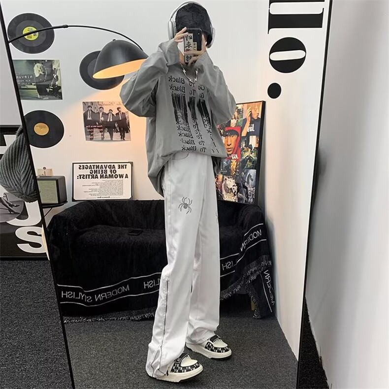 休闲裤男款春季潮流ins痞帅直筒裤潮牌宽松搭扣卷边九分裤子,男装休闲裤,星座716-2