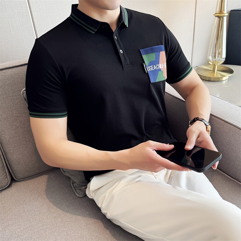 2025夏季短袖T恤翻领口袋设计Polo衫T0279-P48,男装T恤,电商D342