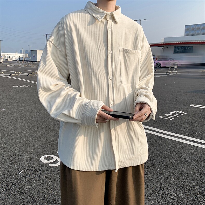 8XL-M灯芯绒衬衫特大码复古秋冬翻领长袖上衣纯色外套CS9001/P58,男装衬衫,电商B238
