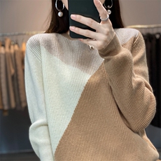 圆领拼色新款秋冬季针织衫羊毛衫女2024年秋季，女装羊毛衫，琳尚羊绒