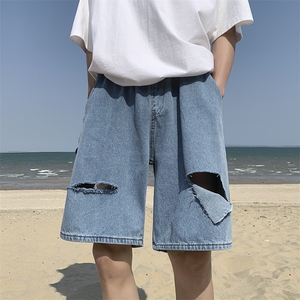 春夏破洞牛仔短裤 男女宽松直筒五分裤712- N351 S-XXL p38图片