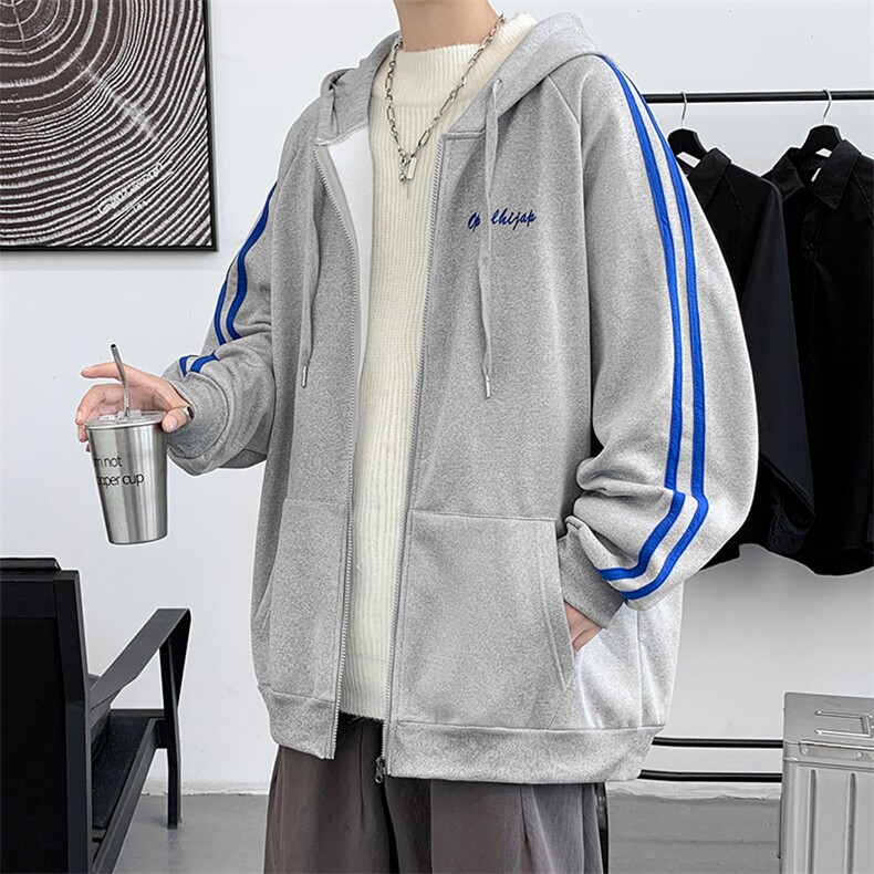 高品质2024春秋季开衫连帽卫衣男潮宽松青少年休闲ins外套WY01P58,男装卫衣,电商A086